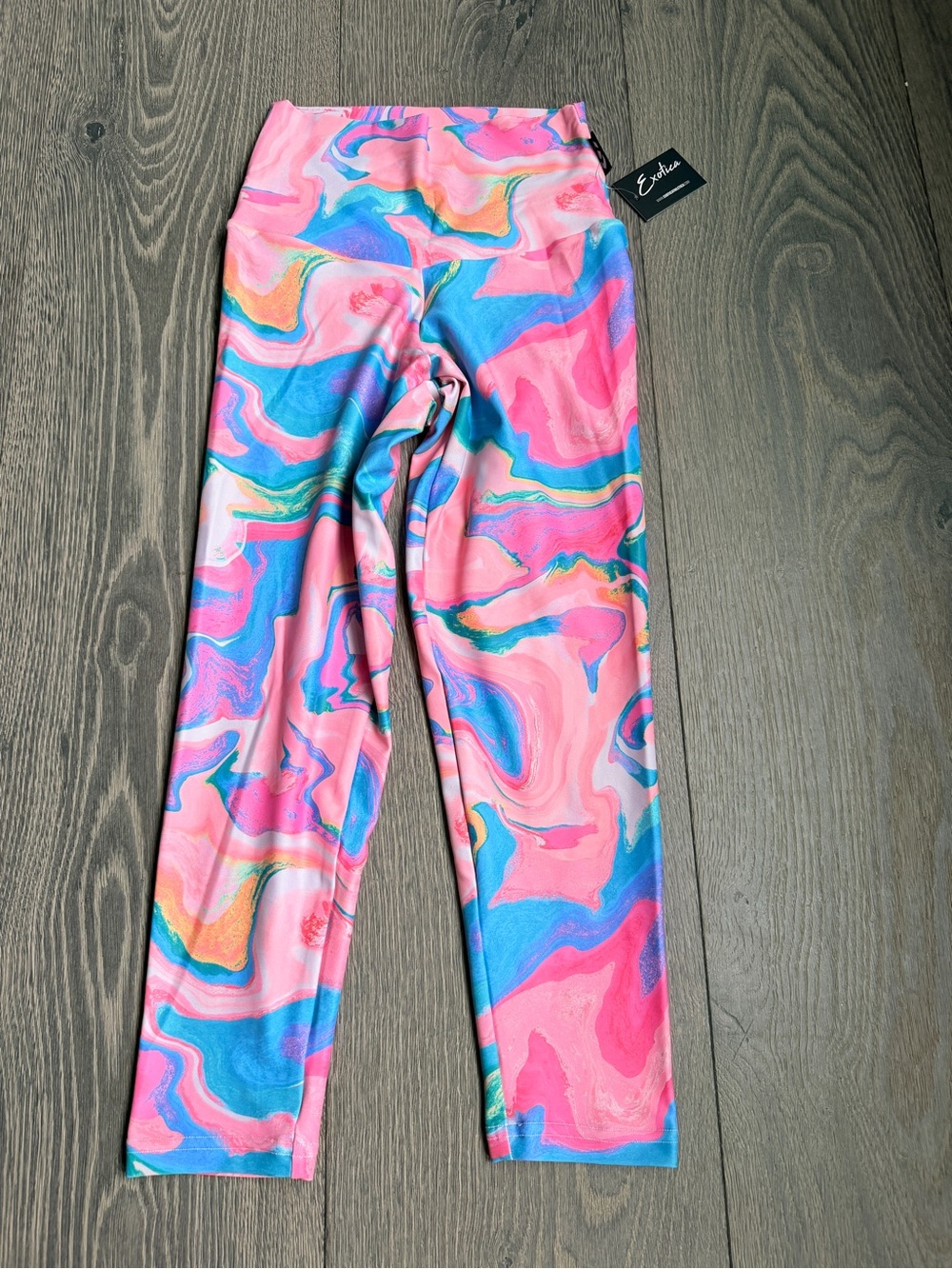 Exotica Swirly Slick Rainbow Performance High Waisted Capri Crop Leggings